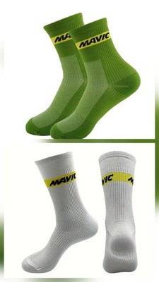 2er Pack Mavic Rennrad Socken 1 weiß & 1 grün Paar mit Mavic Logo