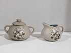 Pigeon Forge Pottery~Ceramic Creamer & Lidded Sugar Bowl~Dogwood~Blue Interior — photo 1