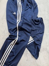 VTG Adidas Tear Away Pants Mens Medium Blue Snap Shiny Sweatpants Y2K Retro 90s