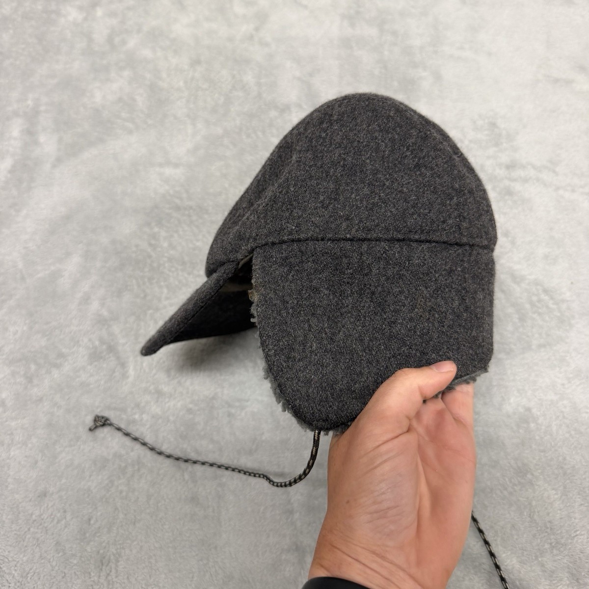 Patagonia Recycled Wool Ear Flap Cap Sherpa Cap Gray Outdoor Winter View 4