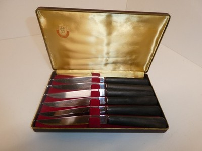 ZWilling J.A.Henckels Steak Knife Set 4.75  Friodur 1950 s Set of 6 Imported