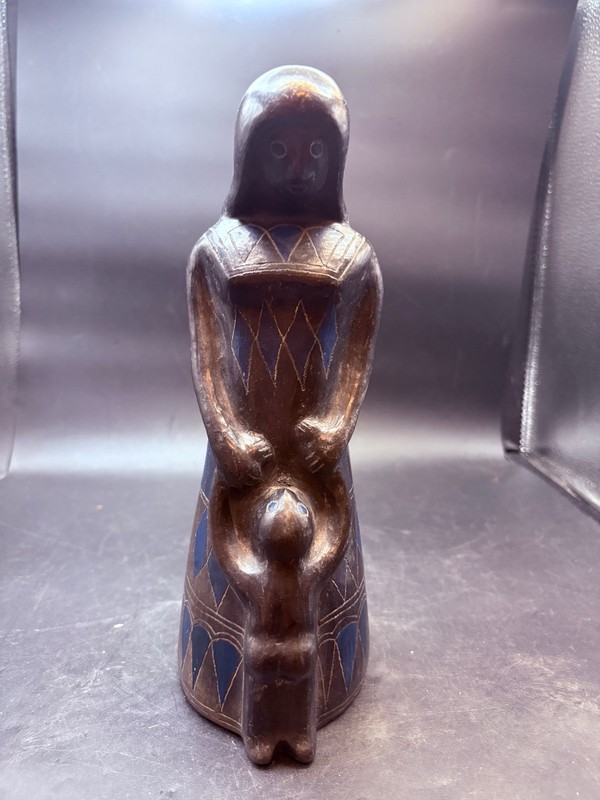 Vtg Manuel Felguerez ?  Geometric Black Mexican Pottery Art Woman & Child Statue