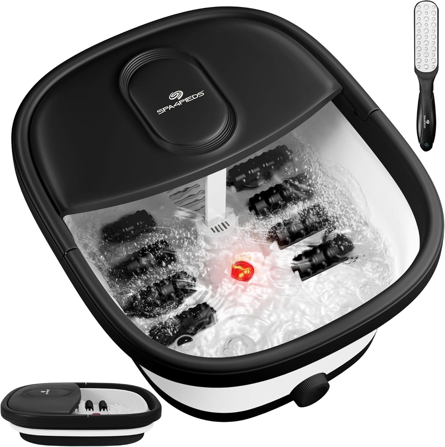 Foot Spa Bath Massager w/ Bubbles, Red Light, 8 Rollers – Stress Relief Tub