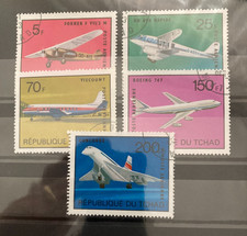 Czad 1973 Zestaw samolotów Fokker DH 89 A Viscount Boeing Concorde stemplowane