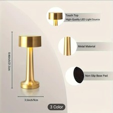 Cordless LED Gold Desk Lamp Touch Control Rechargeable 3 Color Temps Metal Base
