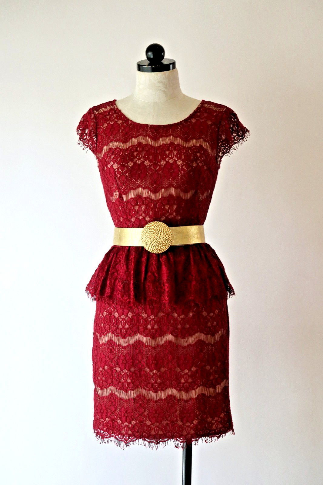 Anthropologie Maeve Burgundy Sheer Floral Lace Pe… - image 1