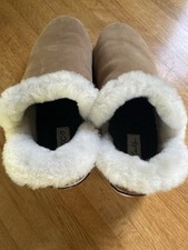 OluKai Malua Hulu Women's Slip-On Leather Fur Lined Slippers Tan Size 7