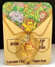 Vintage 1983 Avon Zip A Zoo Loveable Lion Zipper Pull Charm Animal Collectible