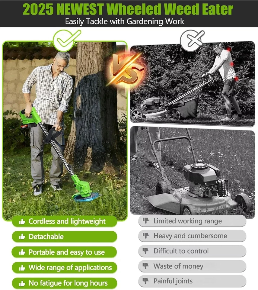 Electric Weed Wacker Cordless, 21V Weed Cordless Eater, 4 in 1 Lightweight Strin - Изображение 3 из 4