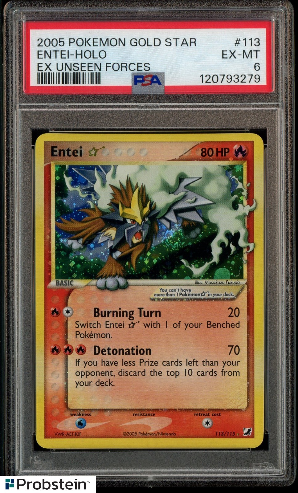 2005 Pokemon Gold Star EX Unseen Forces #113 Entei Holo PSA 6 EX-MT