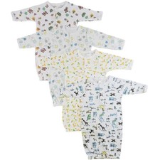 Bambini CS-0086 Girls Print Infant Gowns White - Newborn - 4 per Pack