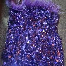 Fashion Nova Purple Sequin Feather Strapless Mini Dress Short Size 2XL