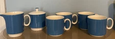 6 pc Vintage Sapphire Iron Stone Cup Creamer Sugar Coffee Mug Tea Set JAPAN 4233