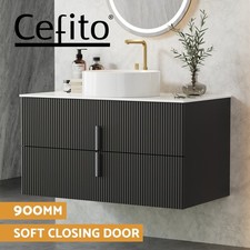 Cefito Vanity Unit 900mm Bathroom Cabinet Storage Wall Hung Black Timber Front
