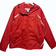 Columbia Waterproof Ski Jacket Womens 1X Red Hooded Snow Coat Plus Size Winter