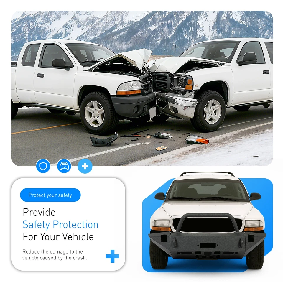 Front Steel Bumper w/ Bull Bar For 97-04 Dodge Dakota Durango 98 99 00 01 02 03 Foto 4 de 4