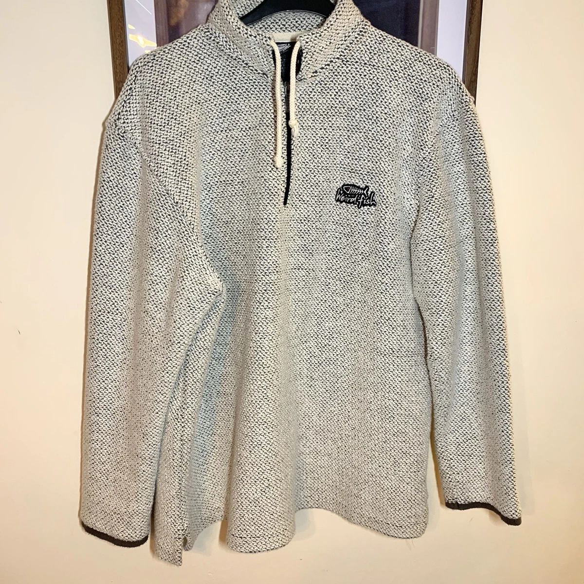 Sweat Weird Fish Macaroni Homme Bleu 2XL : 1/4 Zip, Coton, Brodé