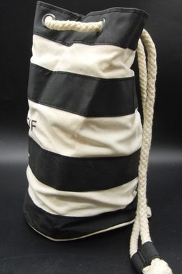 CHANEL Le Corps Actif Drawstring Bucket Bag Canvas Striped Black White B953