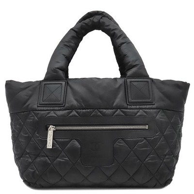 Chanel Coco Cocoon Tote Nylon Leather Black Silver Used From Japan