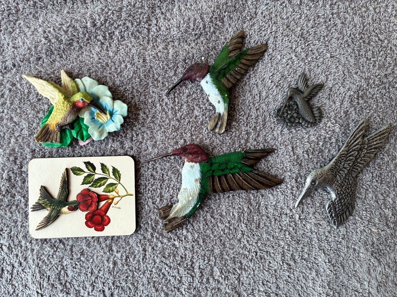 GREAT GROUP OF 6 HUMMINGBIRD SCULPTURES INCL. CARSON PEWTER~HIGH QUALITY & NICE
