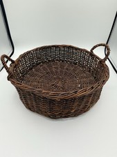 VTG European Willow Wicker Basket Tray w/ Handles 13 Round Farmhouse Wall Decor