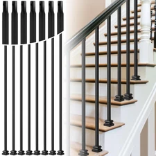 10 Sets Wrought Iron Balusters with Flat Shoes, Hollow Square Iron Balusters & M