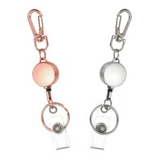 2 Piece Retractable Keychain, Silver/Pink Gold Round for General Purpose