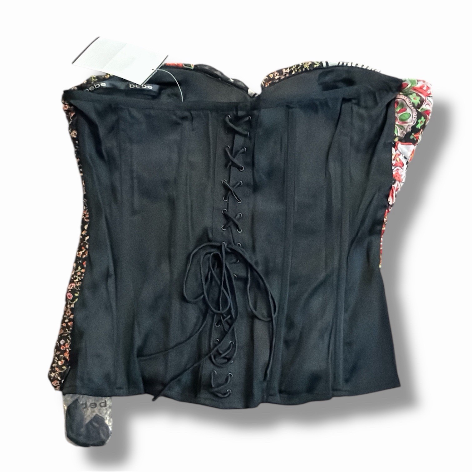 Deadstock Bebe Lace Back Silk Patchwork Bustier C… - image 2