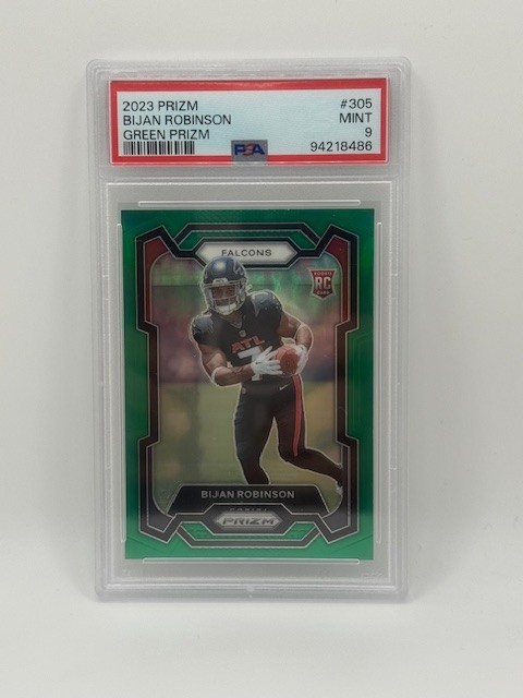 2023 Panini Prizm Bijan Robinson #305 Green Prizm Rookie Card PSA Mint 9
