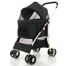 Image of Foldable Pet Stroller with 4-Level Adjustable Canopy and Storage Basket