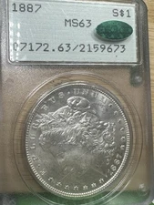 1887-P Morgan Dollar $1 PCGS MS63 CAC OGH Rattler - Bright White