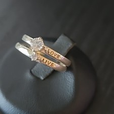 Sterling Silver CZ "Love" and "Live" Ring set of 2 Size 6