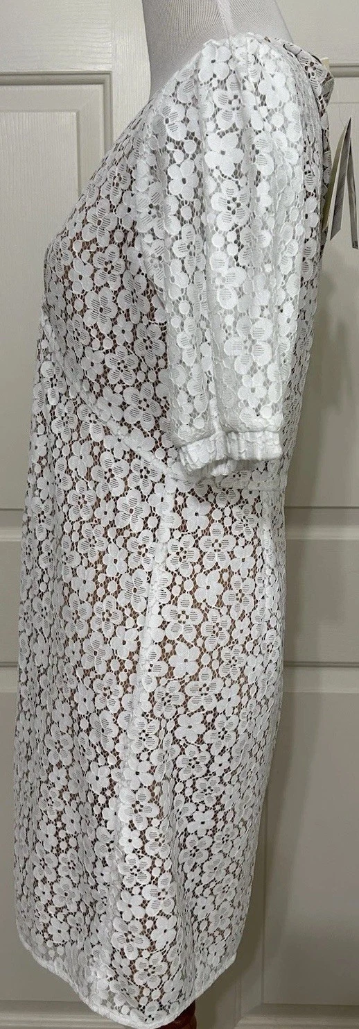 Abito donna Michael Kors taglia 8 bianco scollo a V manica corta linea A nuovo con etichette $195