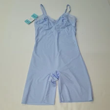 Assets by Spanx Smoothing Lace Trim Bodysuit Midthigh Shaper Light Blue S New