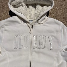 Old Navy White Sherpa-Lined Full-Zip Hoodie Size Large