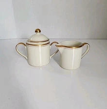 Vintage Creamer & Sugar Set Fritz & Floyd Palais- Cream Porcelain W Gold Accents