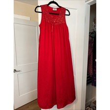 Vintage Vanity Fair Vibrant Red Lace-Trim Nightgown with Bow Accent Made in USA