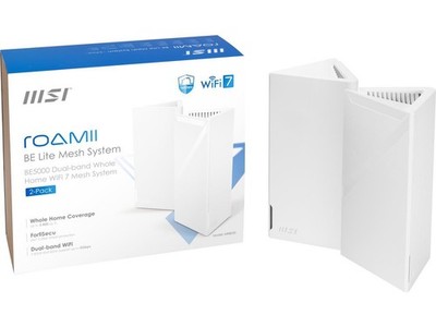MSI Roamii BE Lite Mesh System - 2 Pack (WiFi 7, BE 5000, Up to 5,800 sq.ft. of