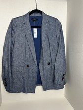 Ann Taylor Double Breasted Blazer NEW Linen Cotton Chambray Women s Relaxed 2P
