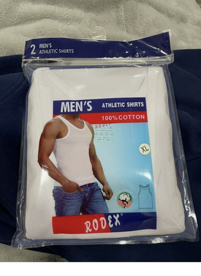 Rodex Men's White Cotton Knit Ribbed Tank Top XL 2-Pack Round Neck