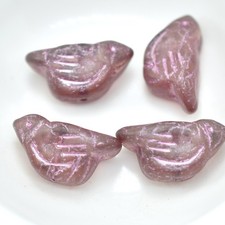 11x22 mm Bird - 2 Beads - Matte Rosewood, Pink Wash - Czech Glass