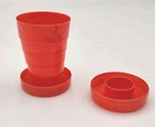 Vintage collapsible cup Red Marbled Plastic With Lid 