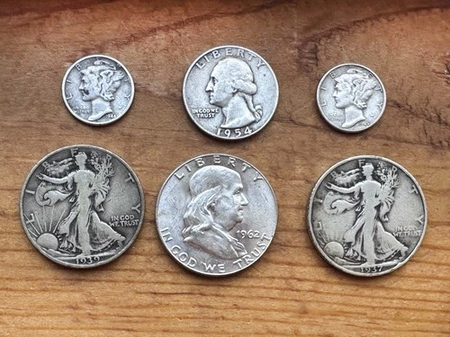 US Silver 6 Coin Lot⭐️Includes Uncirculated Franklin Half Dollar