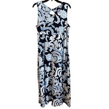 Talbots Jersey Maxi Dress Dynamic Paisley Sleeveless Size Large Blue