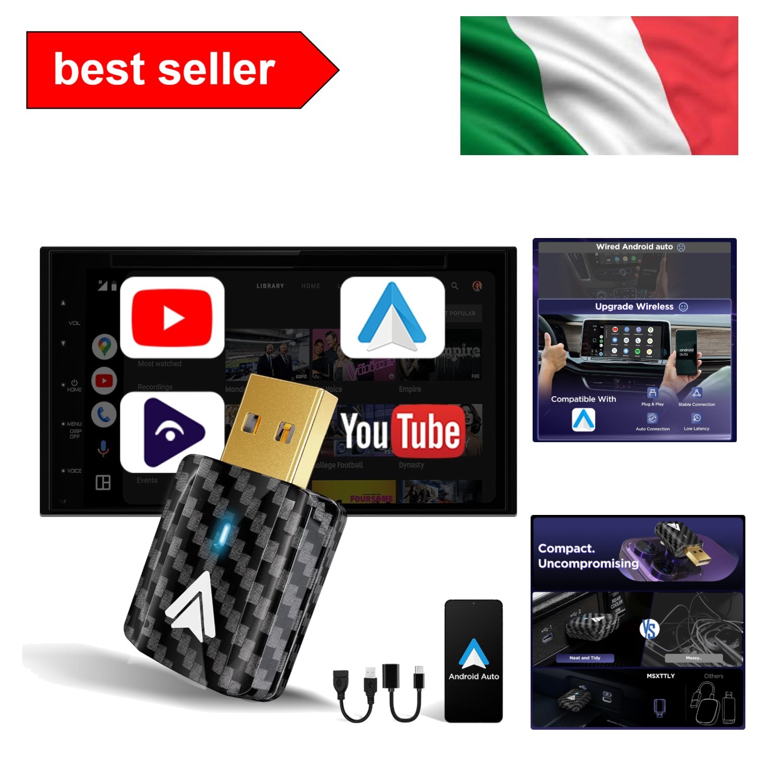 Adattatore Wireless Android Auto U2AC-L9 2026, Mini Dongle USB A/C per Androi...