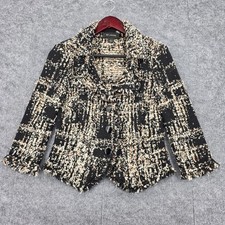 St John Collection Black Tan Tweed Knit Fringe Blazer Jacket Size 2 Made in USA