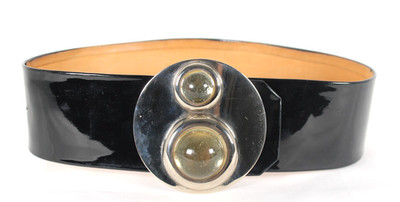 PIERRE CARDIN Vintage 1969 Black Patent Leather SPACE AGE BUBBLE Buckle Belt
