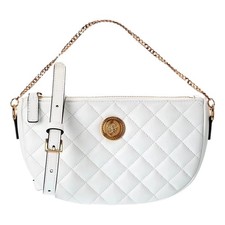 New Versace La Medusa White Quilted Nappa Leather Half Moon Crossbody Bag Gold