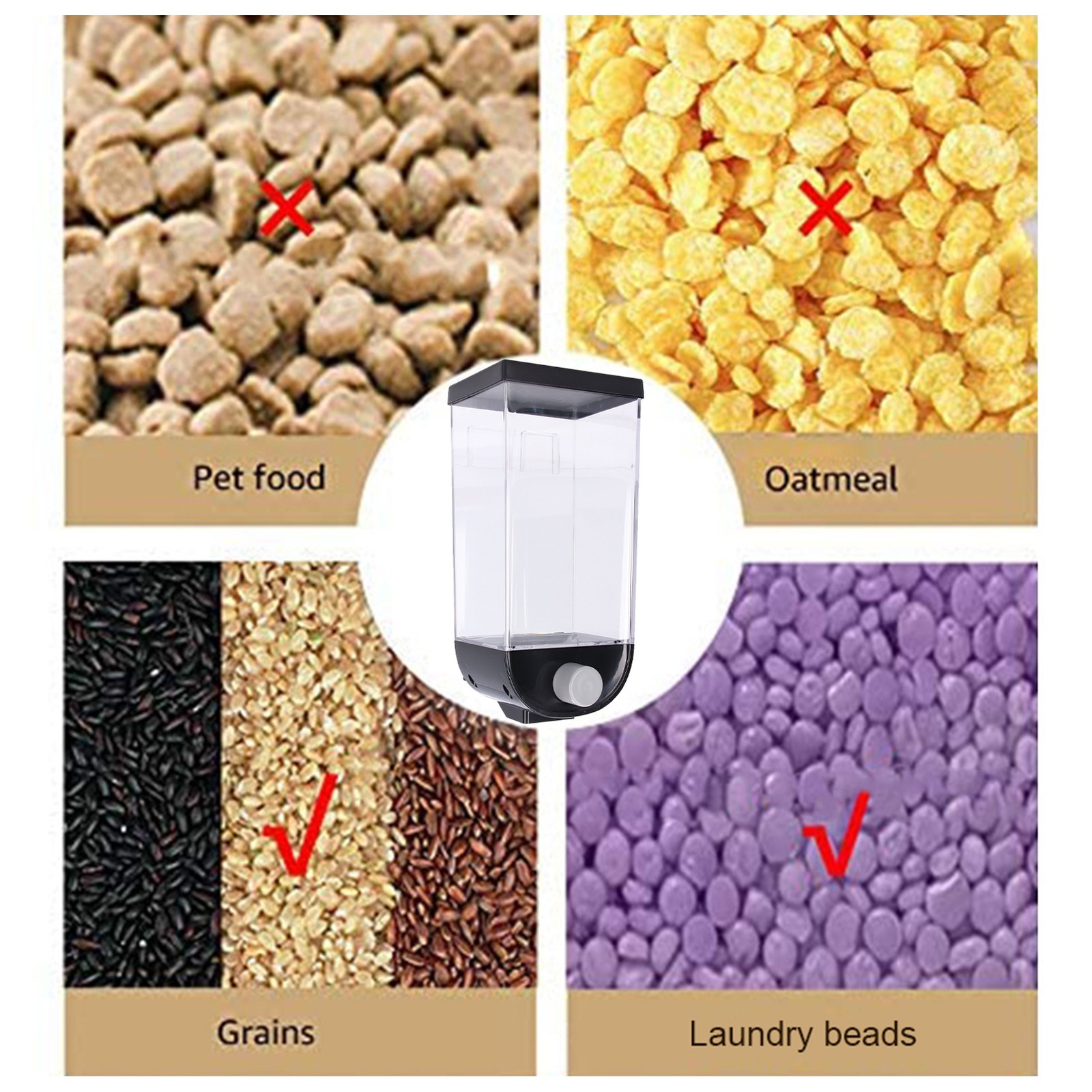 NEW Square Dry Food Dispenser Wall Mounted Grain Storage Container Laundry Bead