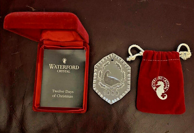 Vtg Waterford Crystal Christmas Ornament 1989 6 Geese A Laying Orig Box & Pouch